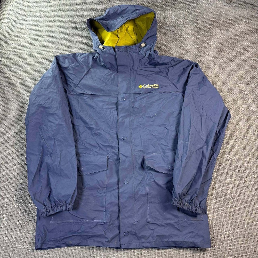 Columbia Rain Jacket Mens XL Navy Blue Vintage 90s Gorpcore Hooded Windbreaker